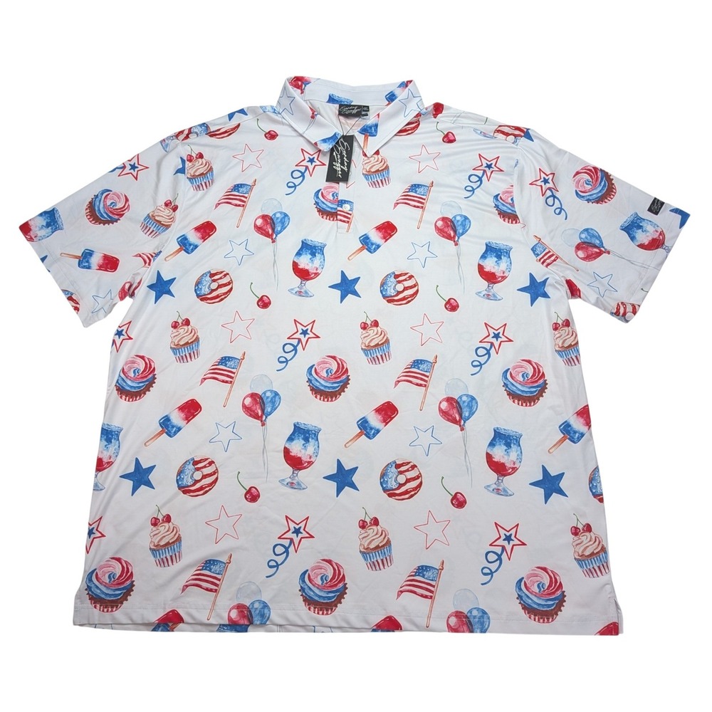 Sunday Swagger Golf Polo Mens 4XL Patriotic Dessert Print NWT USA